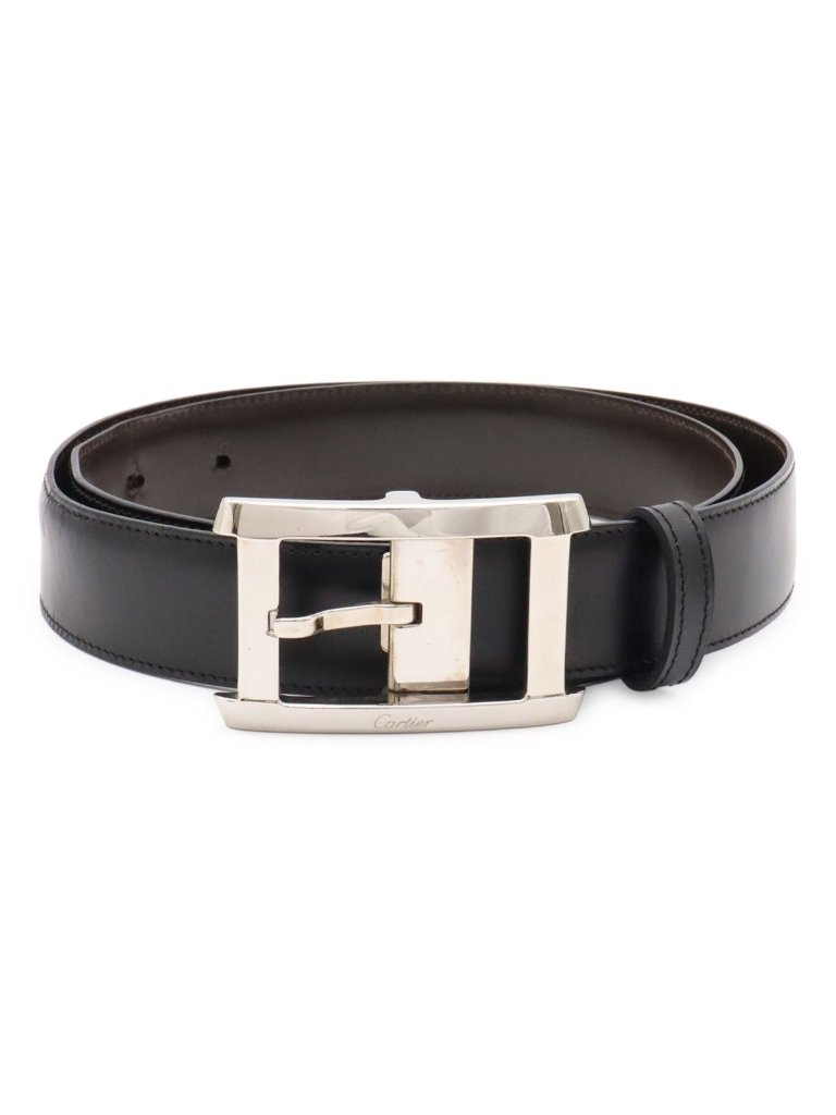 Cartier Tank American Reversible Strap Leather Black Dark Brown Silver Actual 81